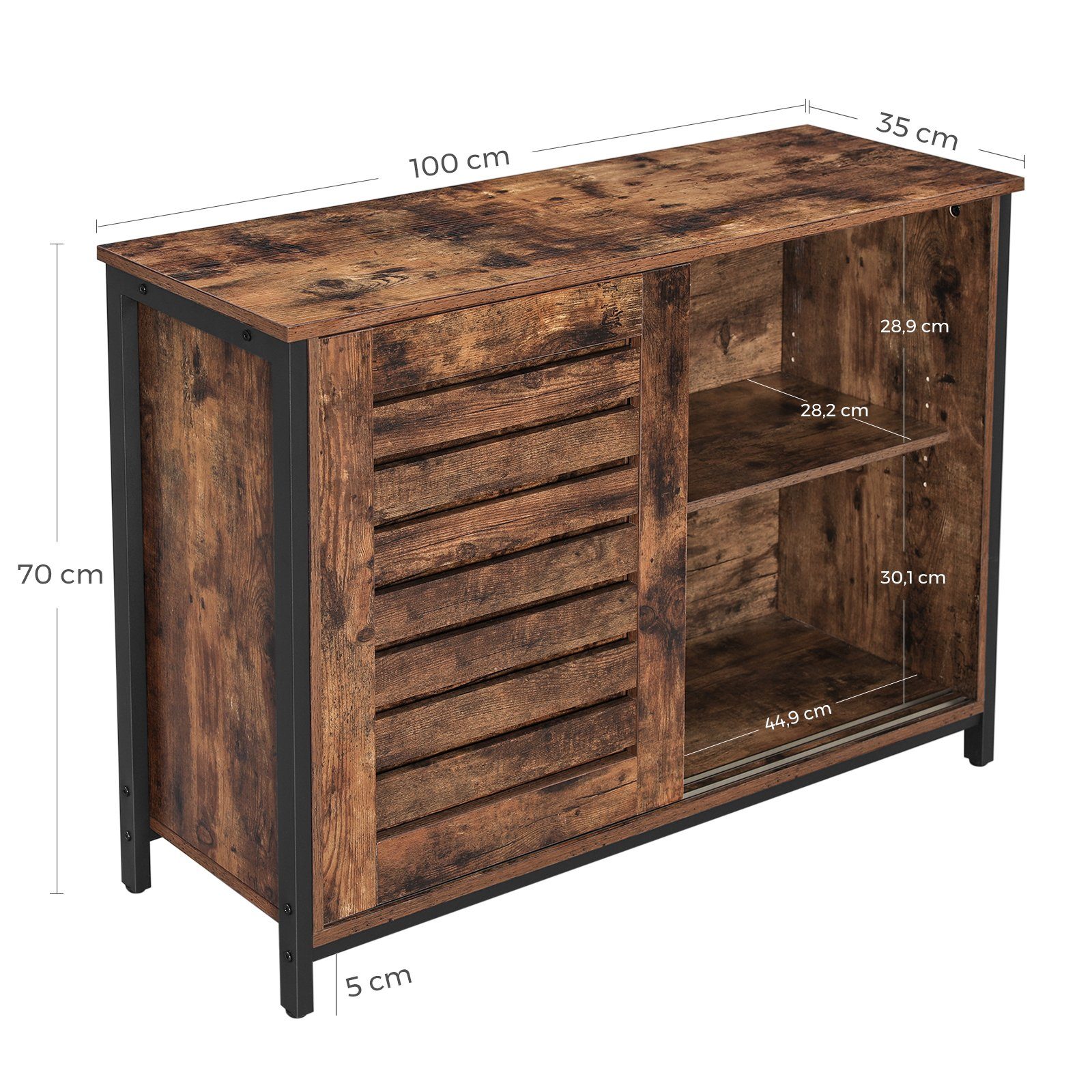 VASAGLE Sideboard Küchenschrank, mit Schiebetüren, Breite 100 cm, vintage