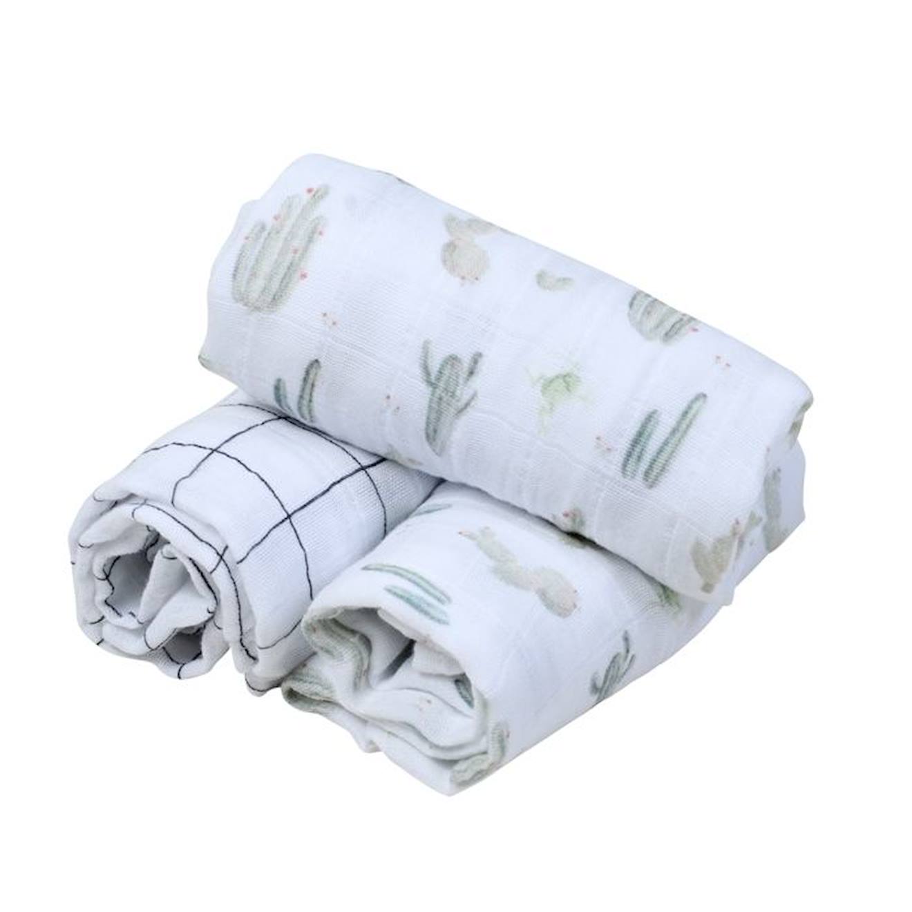 Lot de 3 langes en coton bio* Cactus vert