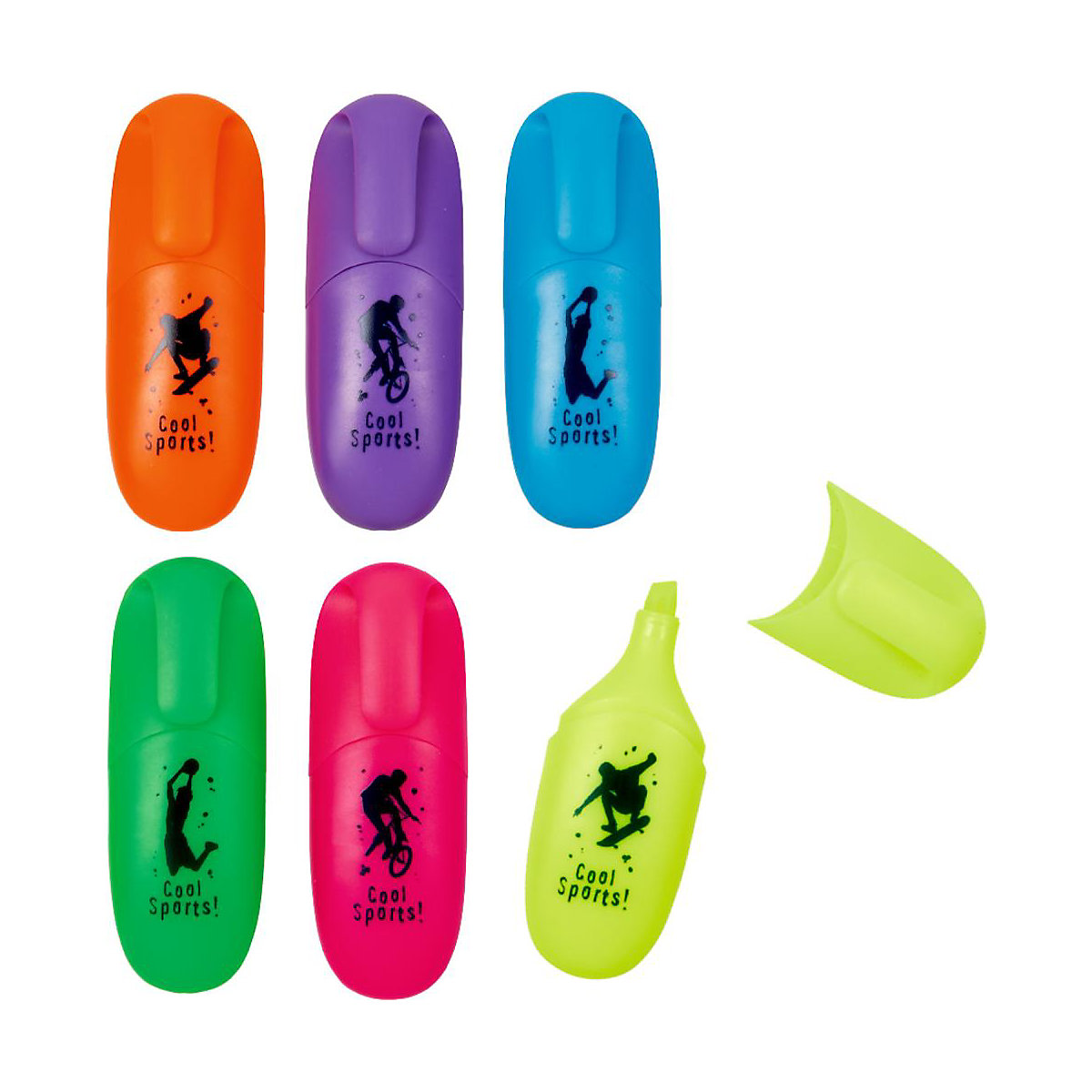 Mini-Textmarker Neon Cool Sports!, 6 Farben