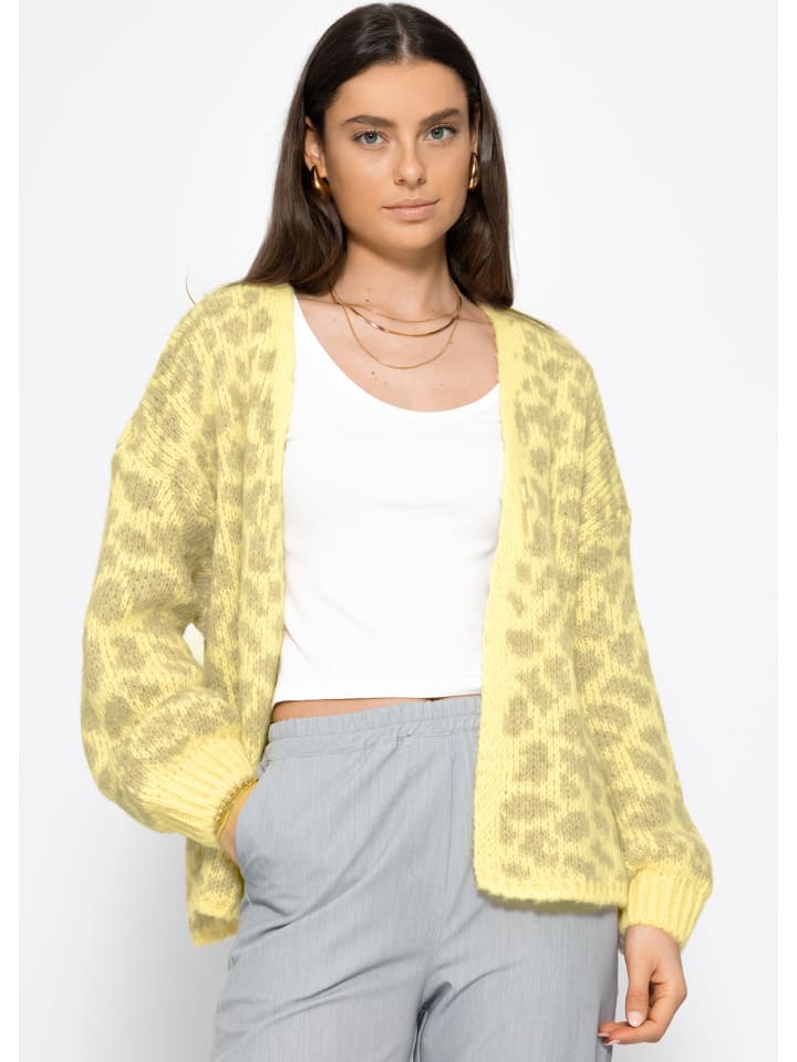 SASSYCLASSY Kurzer Cardigan mit Leo-Print in Gelb günstig kaufen