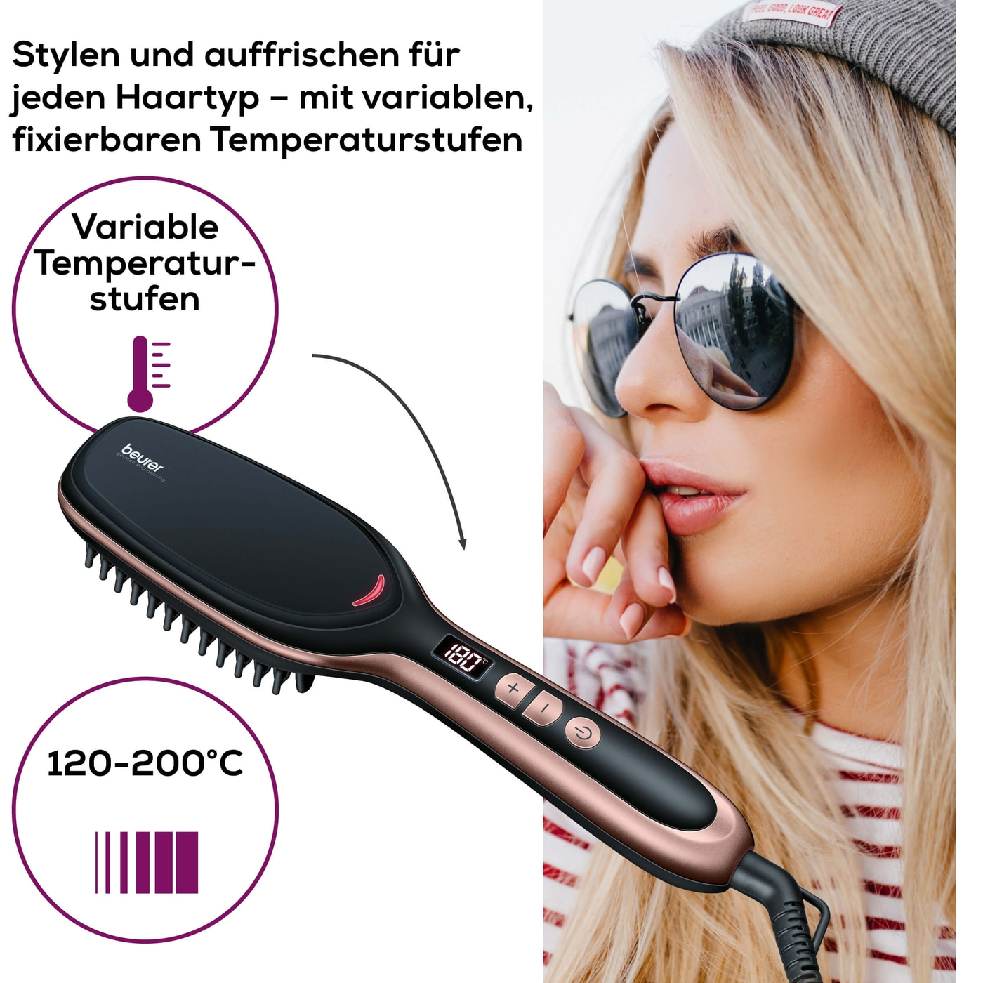 Beurer Glättungsbürste HS 60-Glättbürste mit schützender Keramik-Beschichtung & Ionen-Funktion