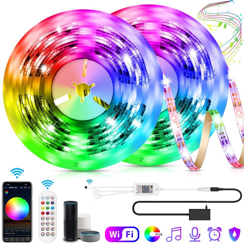 Sunicol LED Stripe Smart WIFI LEDs Strip Lights, 5m/10m/15m Arbeit mit App-Steuerung, 5050 RGB, IR-Fernbedienung Strips Licht
