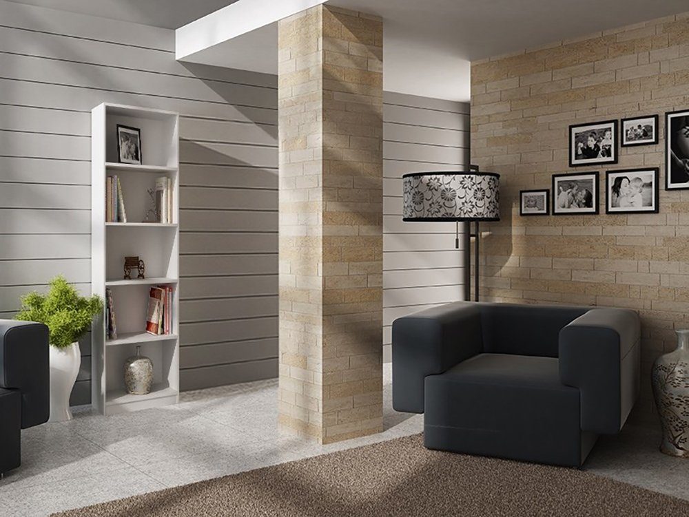 Home Collective Bücherregal Aktenregal Standregal Raumteiler weiß mit 5 offenen Fächern, aus MDF Holz, Breite 40 cm