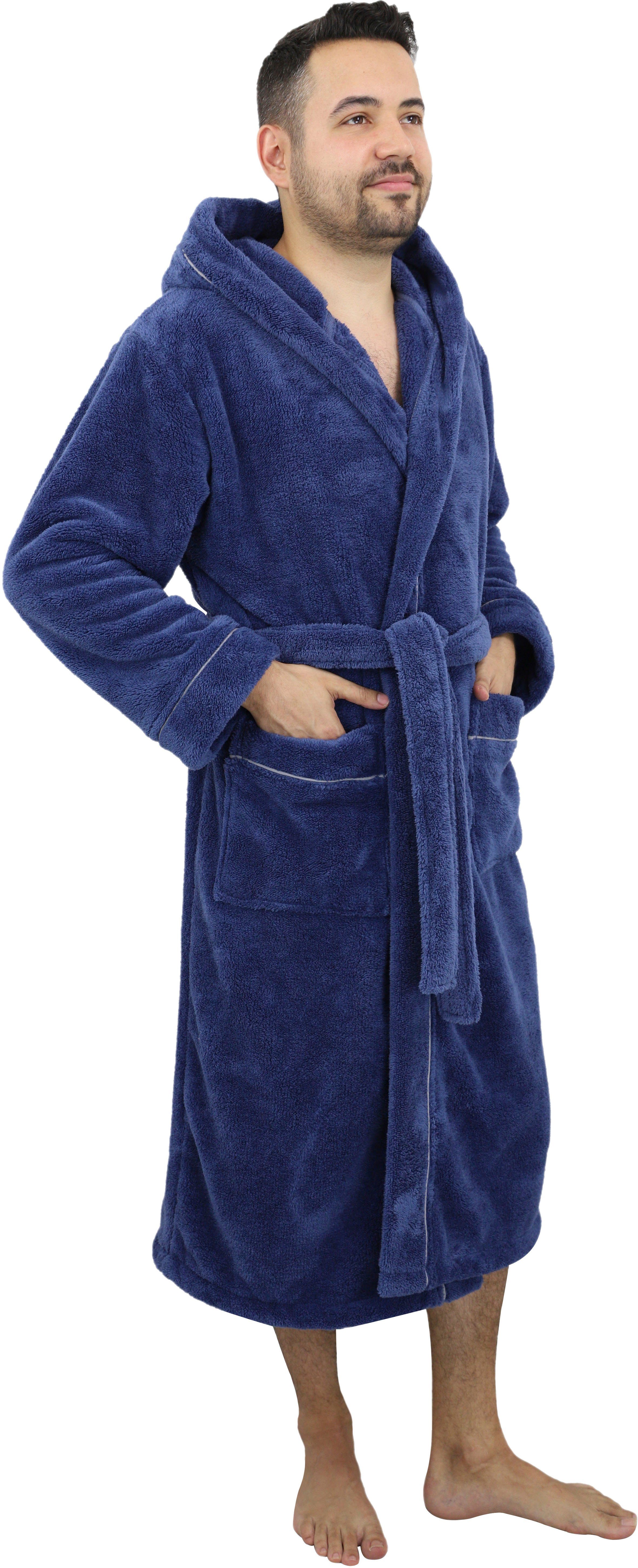 my home Unisex-Bademantel Lillou, Langform, Microfaser, Kapuze, Gürtel, weiche und kuschelige Qualität, für Damen und Herren, XS-3XL