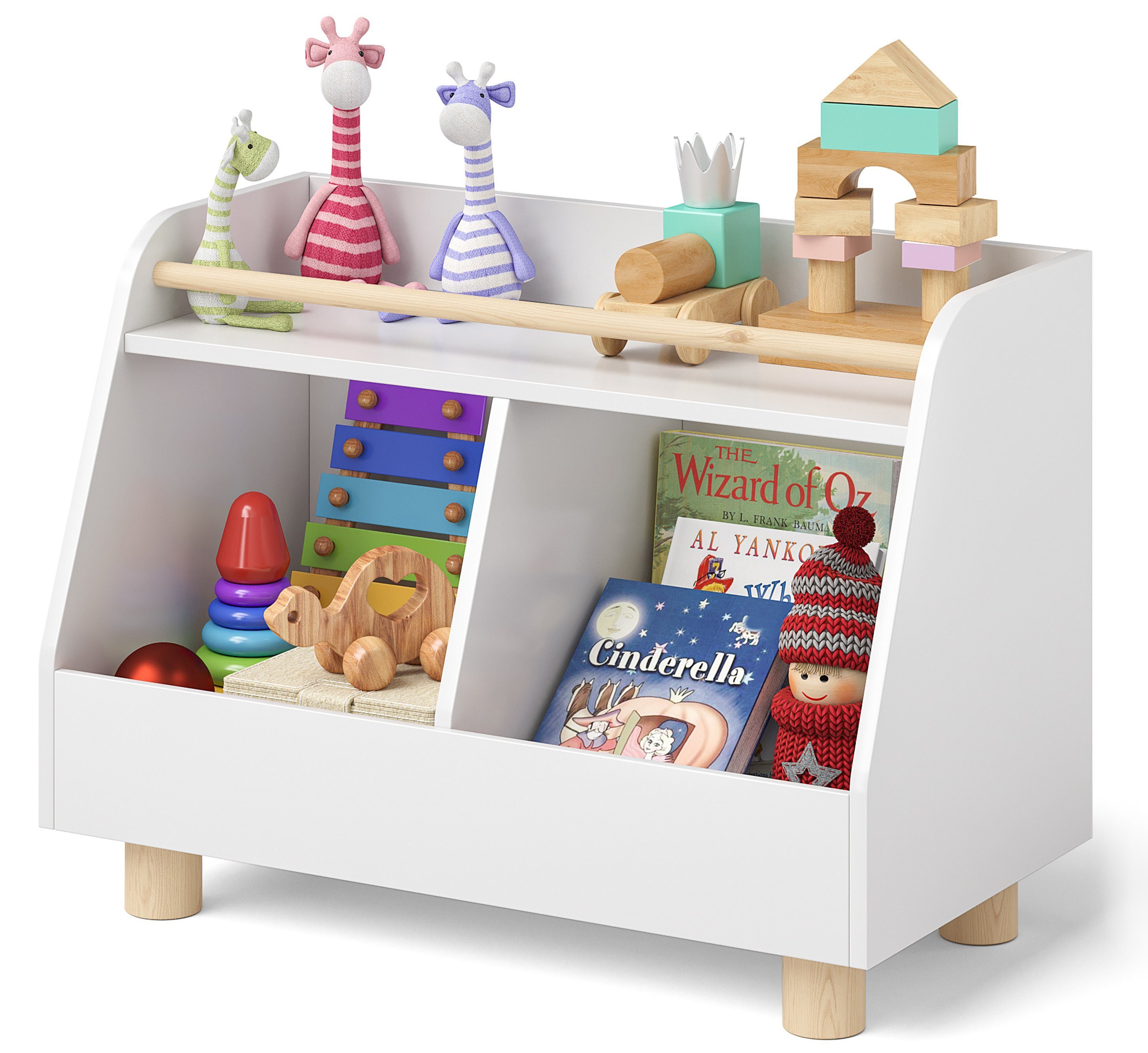 Bellabino Kinderregal Belly, Spielzeugregal weiß, 2 Fächer für Spielzeug, 1 Ablage