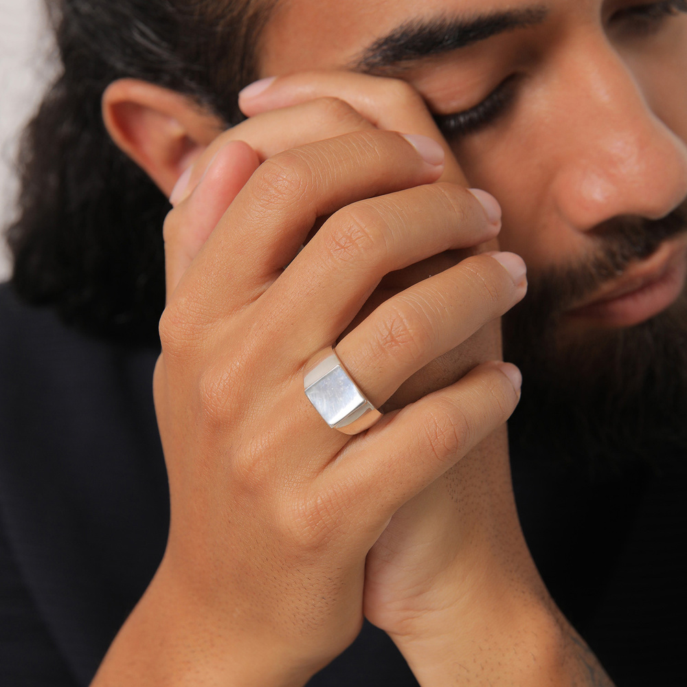KUZZOI KUZZOI Bague Hommes Sceau Rectangle Brillant Basique Solide en argent sterling 92 Bague