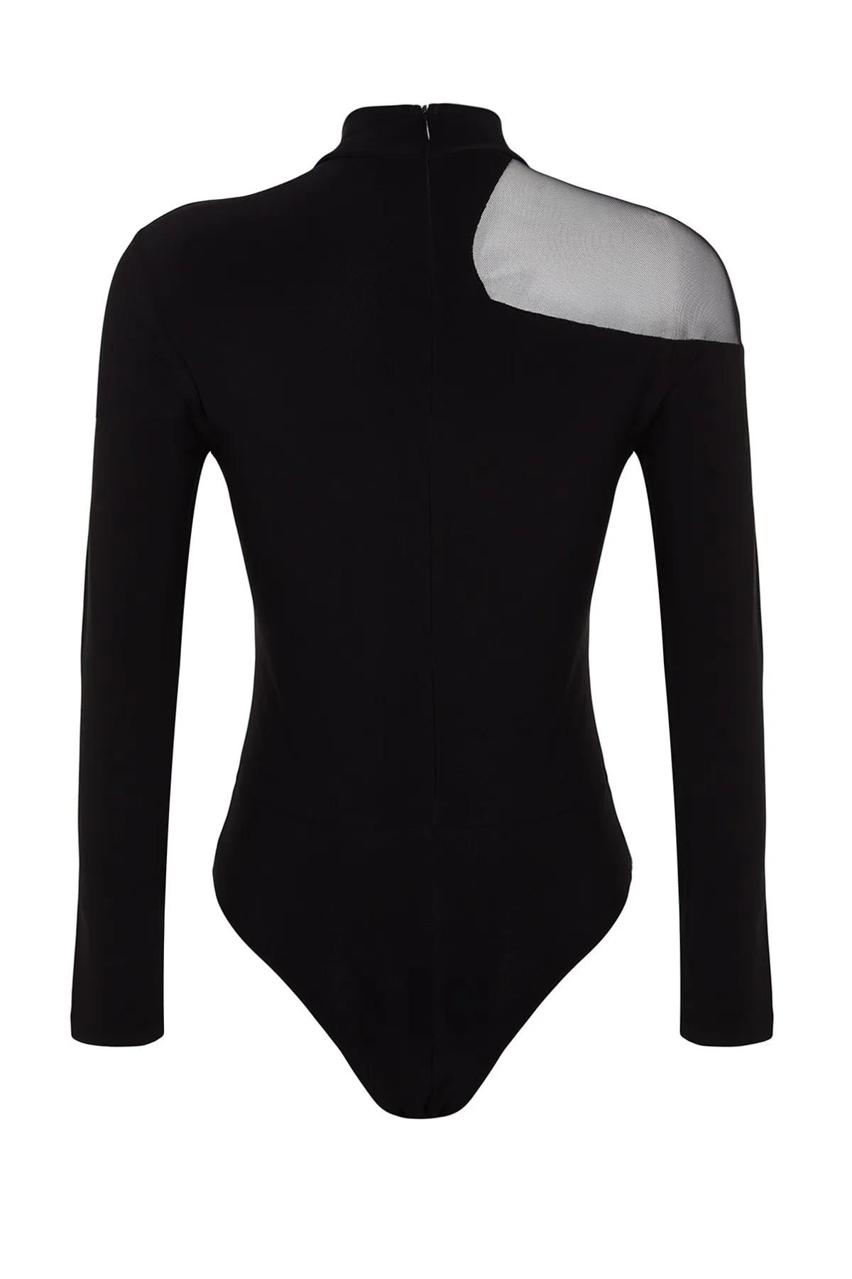 Trendyol Collection  Schwarzer Body aus transparentem Stricktüll mit Details TPRAW24BD00011