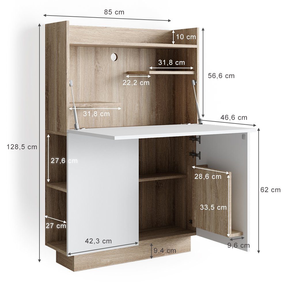 Vicco Schreibtisch Schreibtischschrank Büroschrank Computertisch ALENA Sonoma Weiß