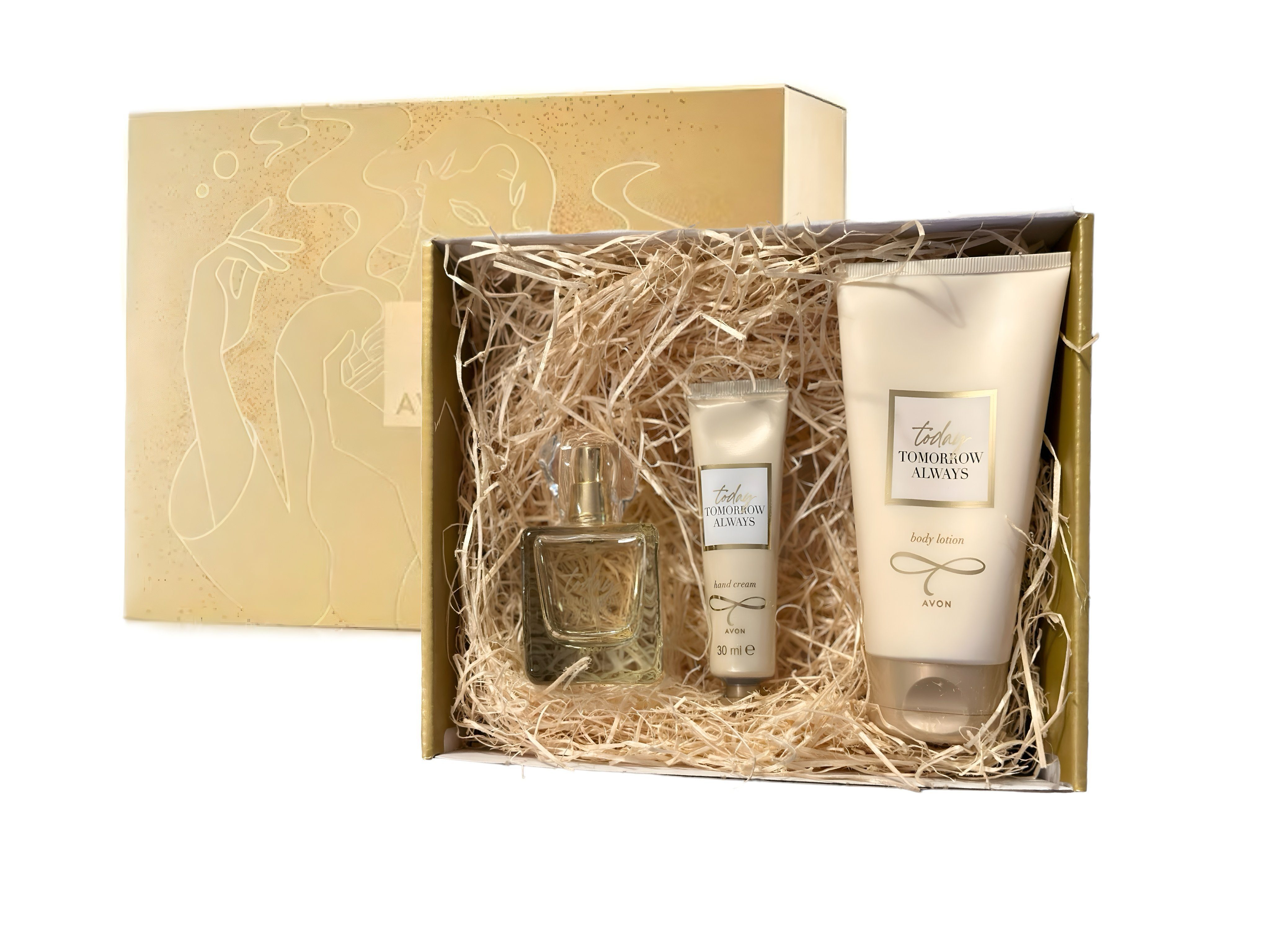 AVON Cosmetics Pflege-Geschenkset Parfum TODAY Tomorrow Always Duft Bodylotion Handcreme für Damen Vollständiges Dufterlebnis: Freesien, Hibiskus, Moschus, Zedernholz. Luxuriöse Handpflege. Exklusives Set: Eau de Parfum Spray (50 ml), Körperlotion (1