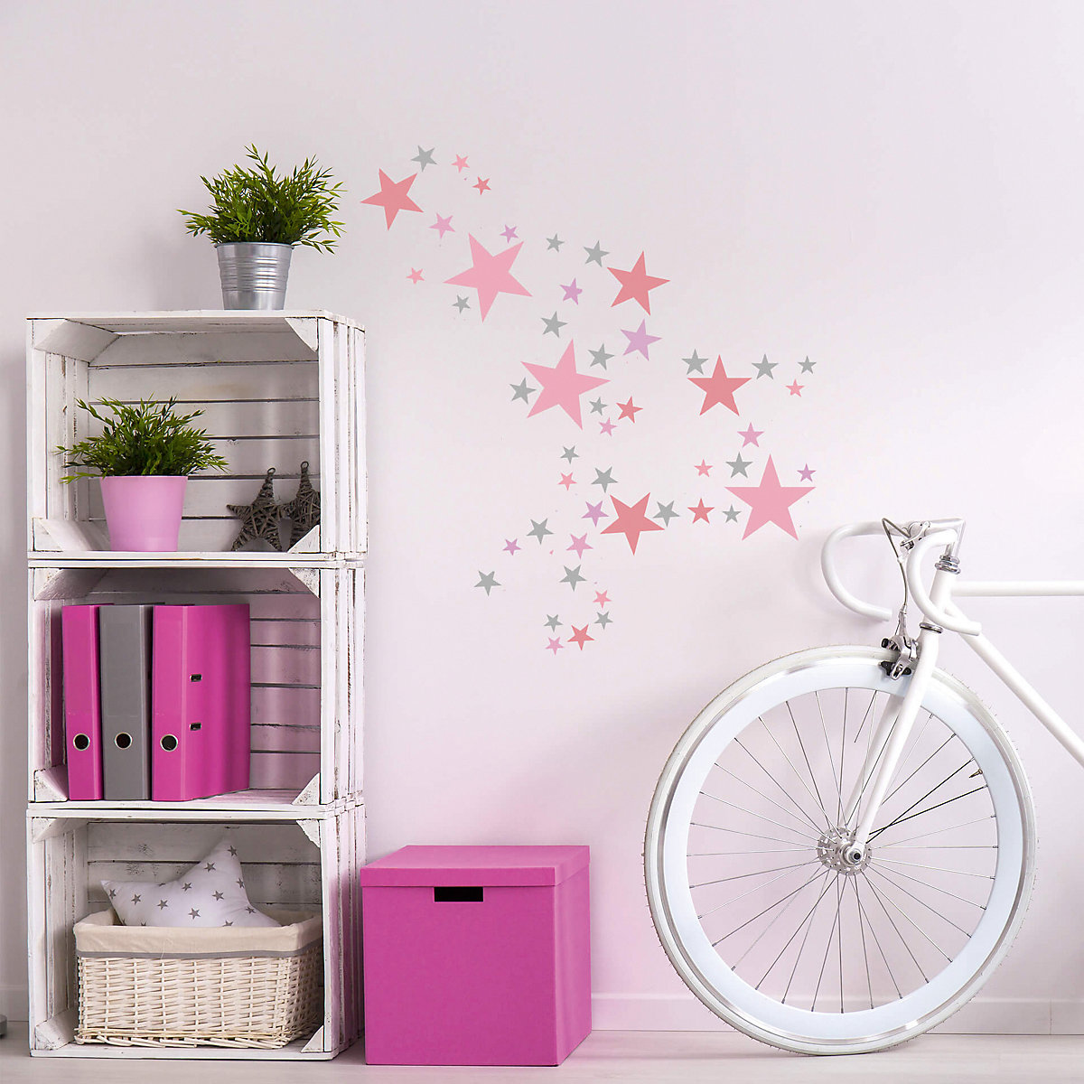 Wandsticker Sterne Set, rosa/grau