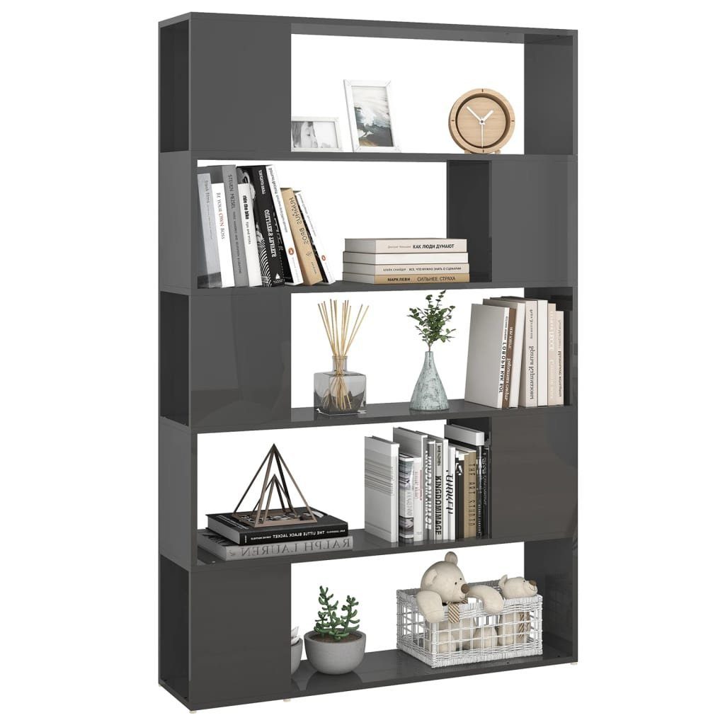 vidaXL Bücherregal Bücherregal Raumteiler Hochglanz-Grau Holzwerkstoff, 1-tlg.