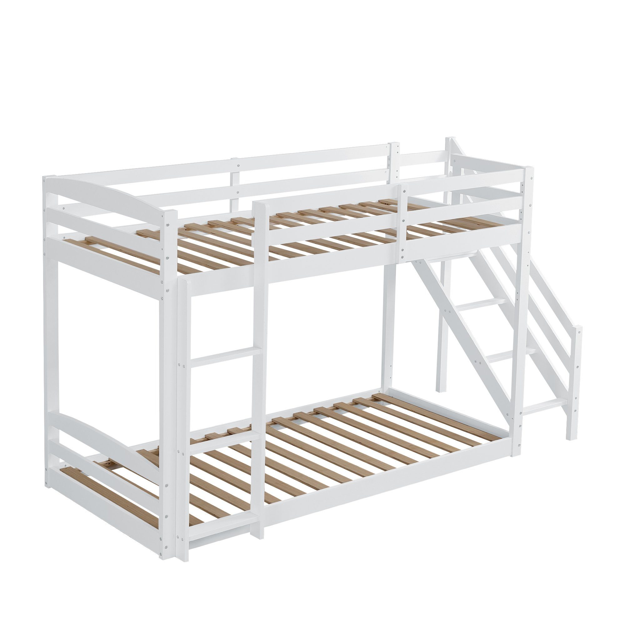 REDOM Etagenbett Holzbett Tagesbett Kinderbett Gästebett 90*200cm (mit zwei Sicherheitstreppen links und rechts, Massivholz-Etagenbett mit Lattenrost), ohne Matratze