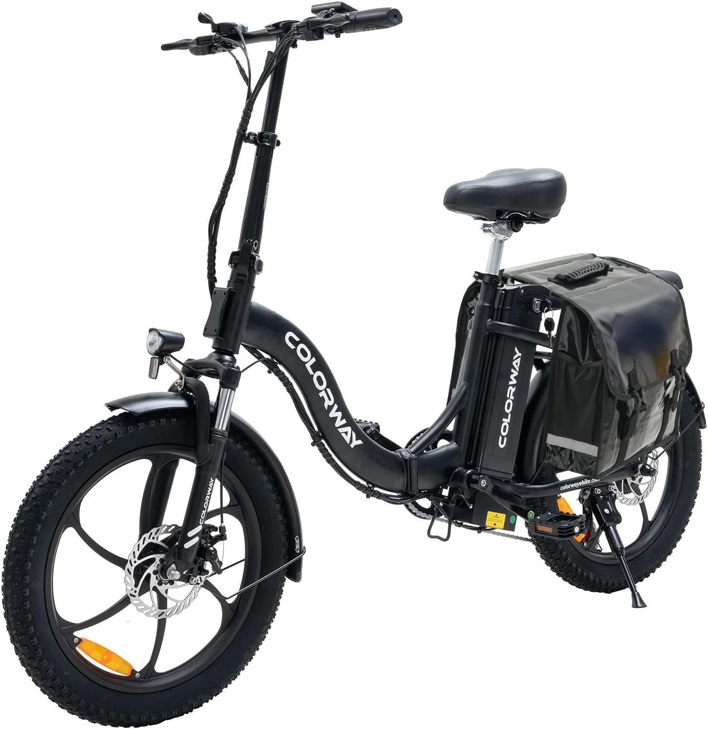 COLORWAY E-Bike mit Tasche 20 Zoll x 3.0 Fat 250W Faltrad, 36 V/15 Ah Shimano, 7 Gang Shimano, Kettenschaltung, Heckmotor, Elektrofahrrad für Damen und Herren 160 - 185 cm, innerhalb der StVZO