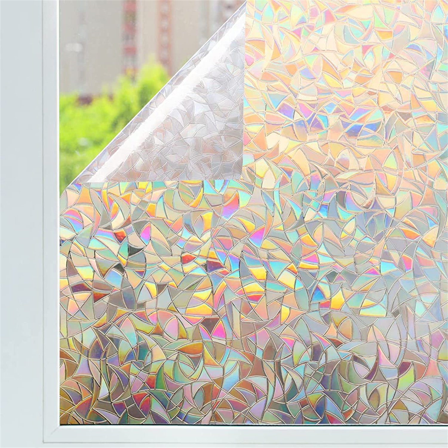 Fensterfolie Sichtschutzfolie Fenster 60x200cm, Selbstklebend 3D Regenbogen, AROMUJOY, strukturiert, statisch haftend