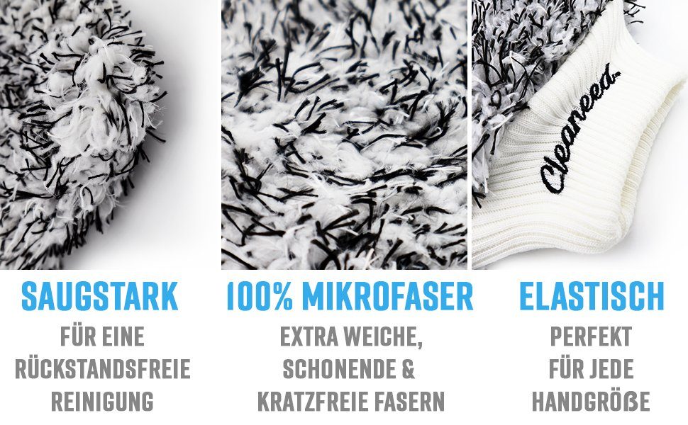 Cleaneed Waschhandschuh Premium Waschhandschuh (Besonders Lackschonend Dank extra weicher Mikrofaser), Extra Saugstark - Für Auto, Felgen und Motorrad - Autoschwamm
