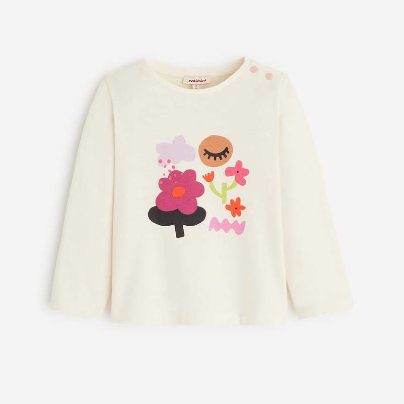 T-shirt à imprimés bébé fille blanc cassé en coton recyclé Catimini