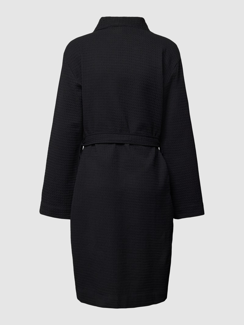 Bademantel mit Label-Stitching Modell 'WAFFLE' in schwarz