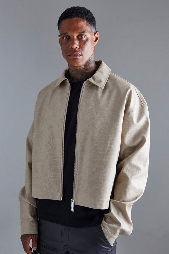 Kastige Kroko PU Harrington-Jacke