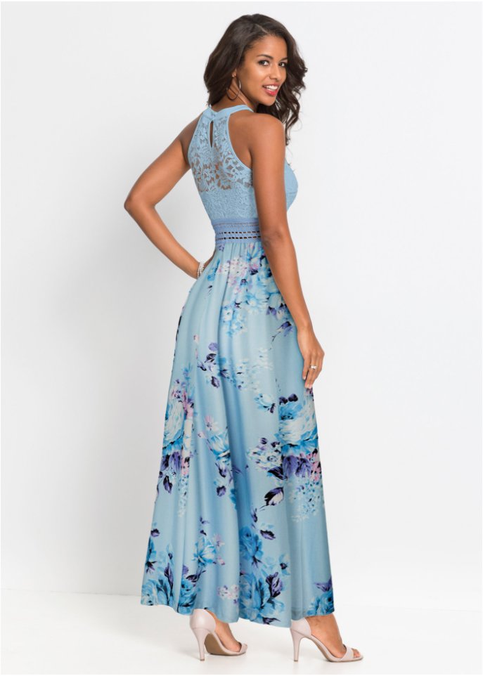 Sommer-Maxikleid mit Blumen-Print und Spitze