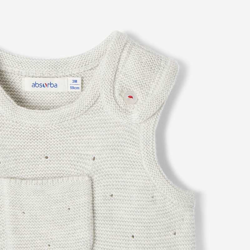 Combinaison sans manches en tricot point mousse blanc naissance Absorba