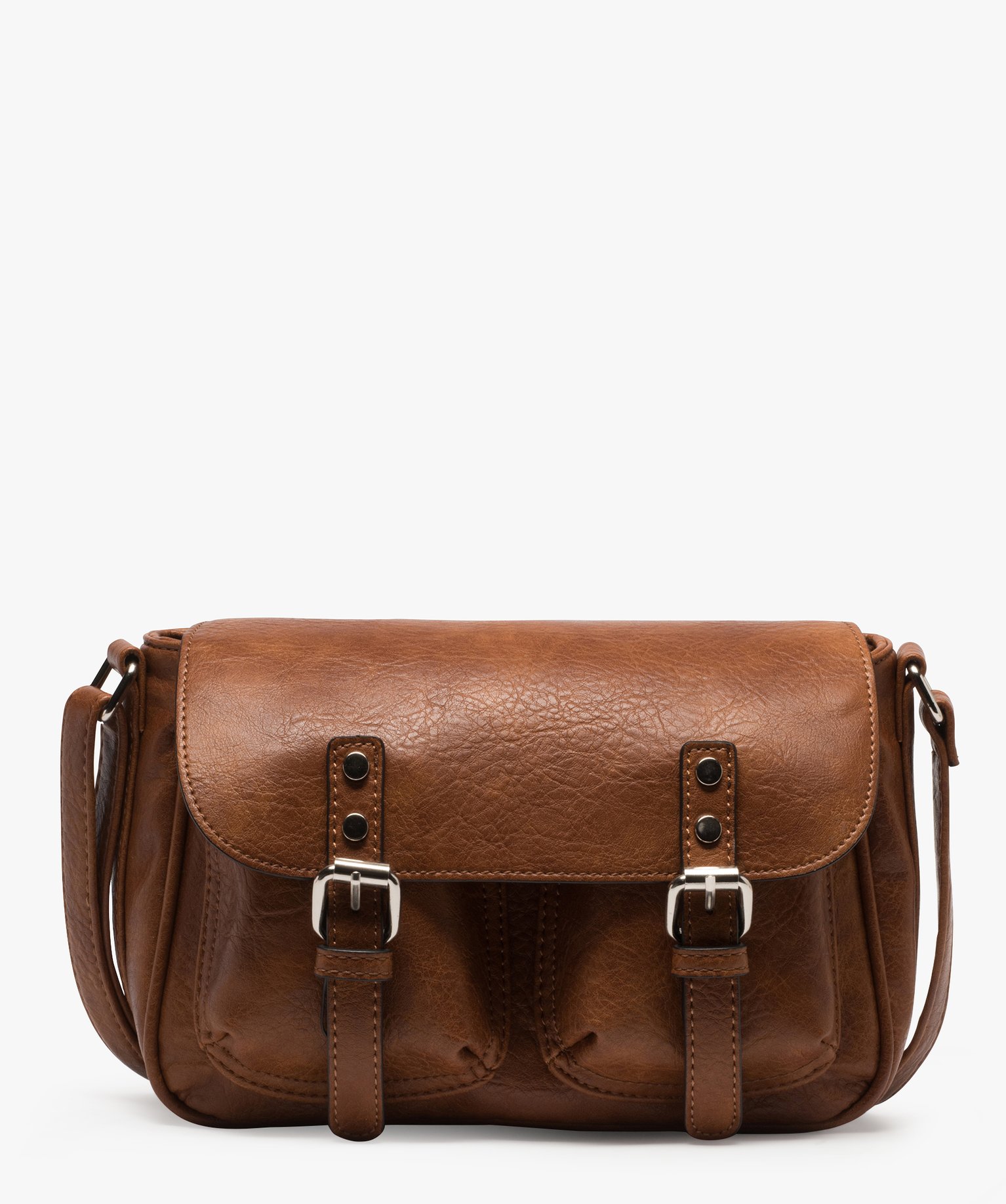 Sac femme forme cartable avec double fermeture aimantée cognac | GEMO