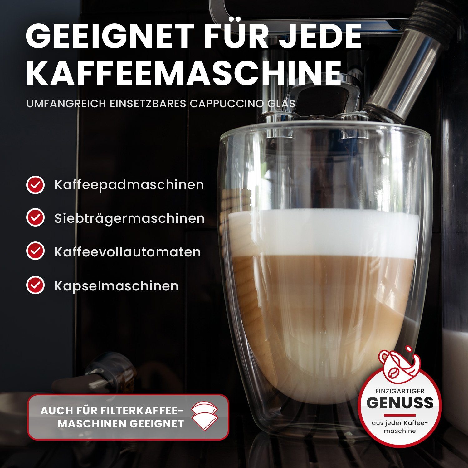 GENTOR Gläser-Set GENTOR Glas Set Doppelwandige Gläser 2er Set Wasserglas Saftglas Krist, 2-teilige Cappuccino Glas 250ml