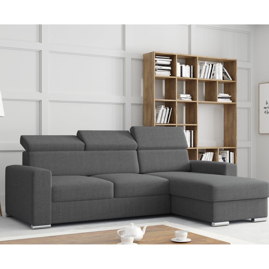 Möbel Punkt Ecksofa Ecksofa TOKIO Webstoff Grau oder Schwarz mit Bett und Bettkasten, Rechts und Links universell aufbaubar, mit Bettfunktion