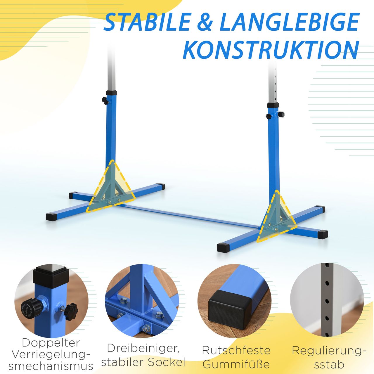 HOMCOM Gymnastik Turnreck Reckstange 13 Stufen höhenverstellbar Blau