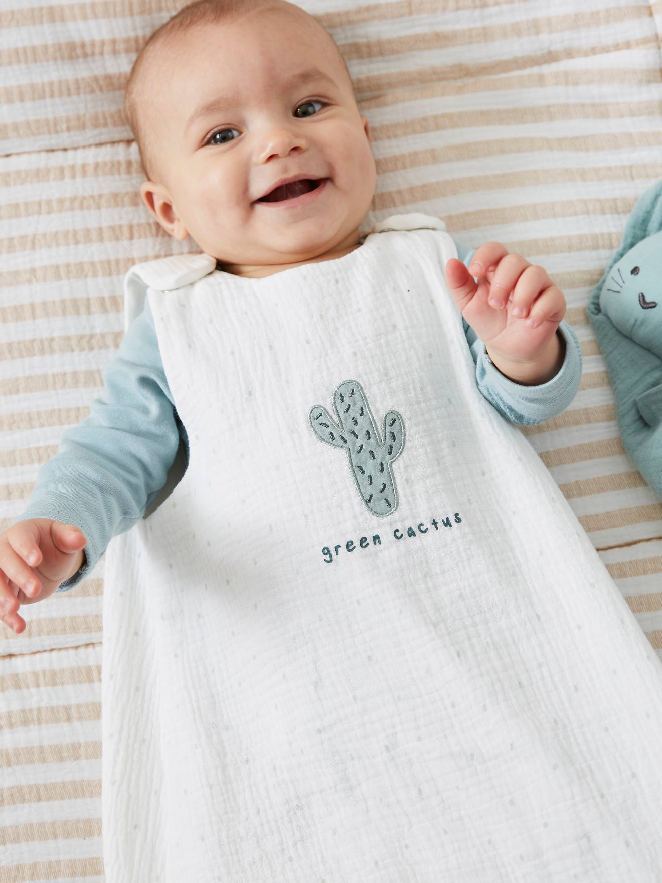 Vertbaudet Bio-Kollektion: Baby Sommerschlafsack KAKTUS Oeko-Tex - wollweiß
