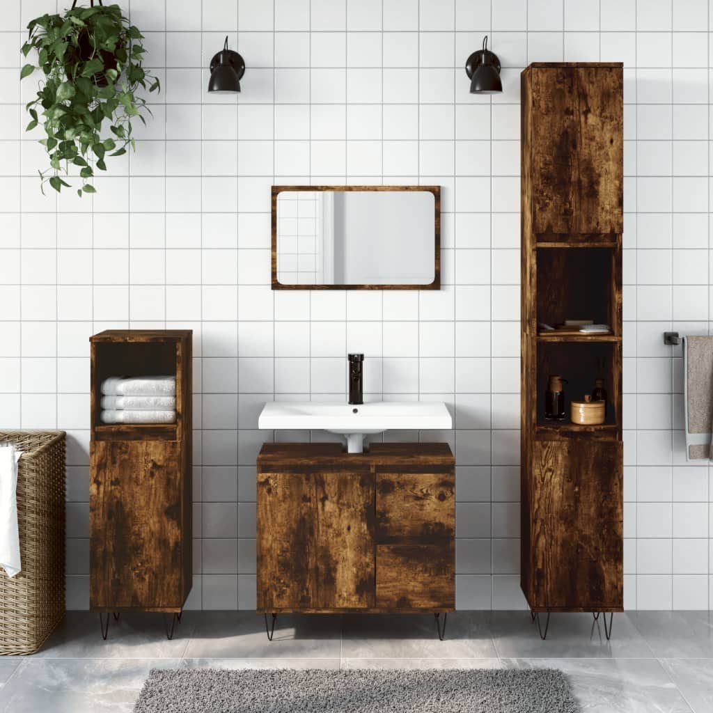 vidaXL Badezimmerspiegelschrank Badschrank Räuchereiche 30x30x190 cm Holzwerkstoff (1-St)