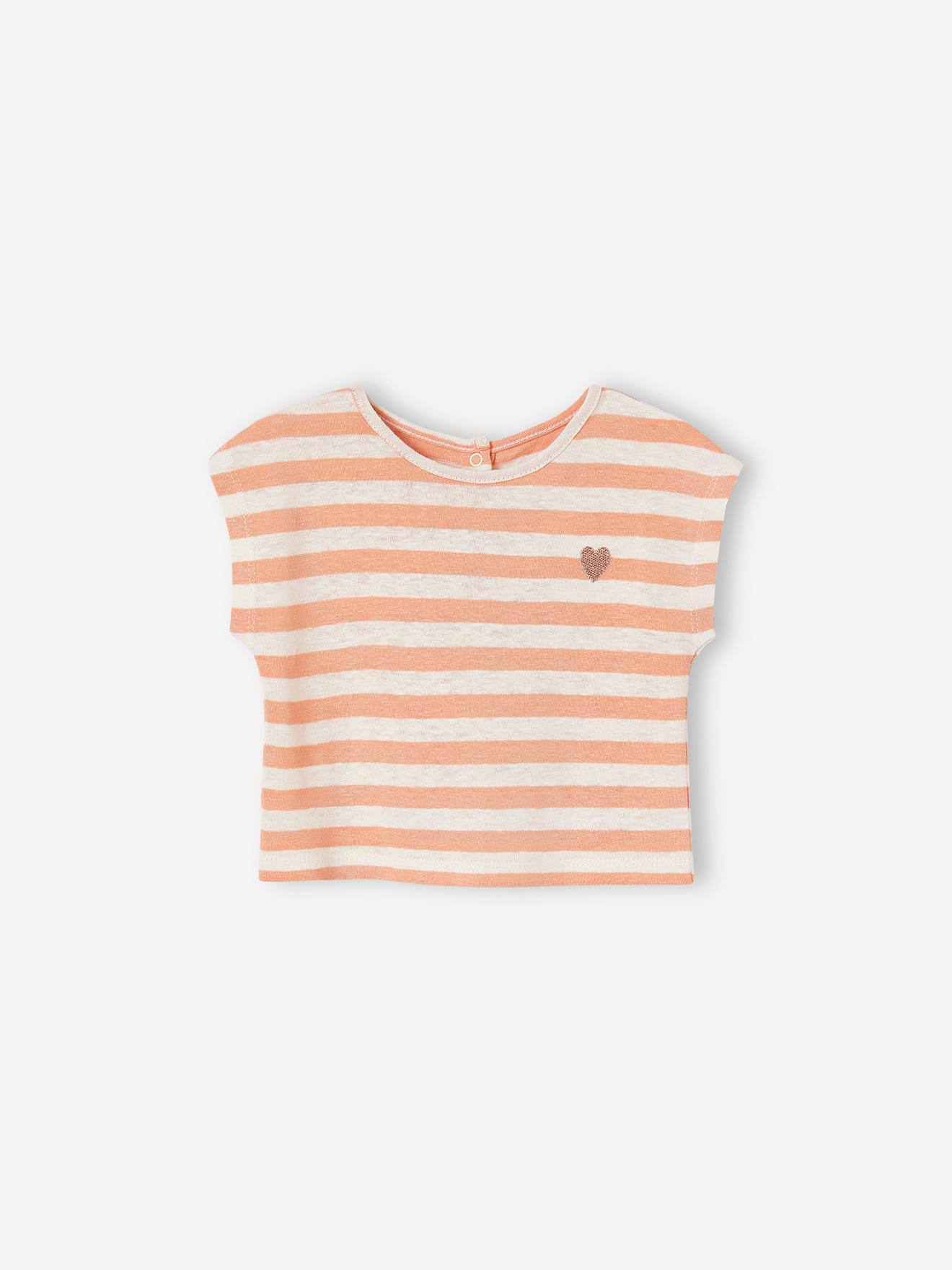Ensemble bébé short, T-shirt rayé et bandeau orange