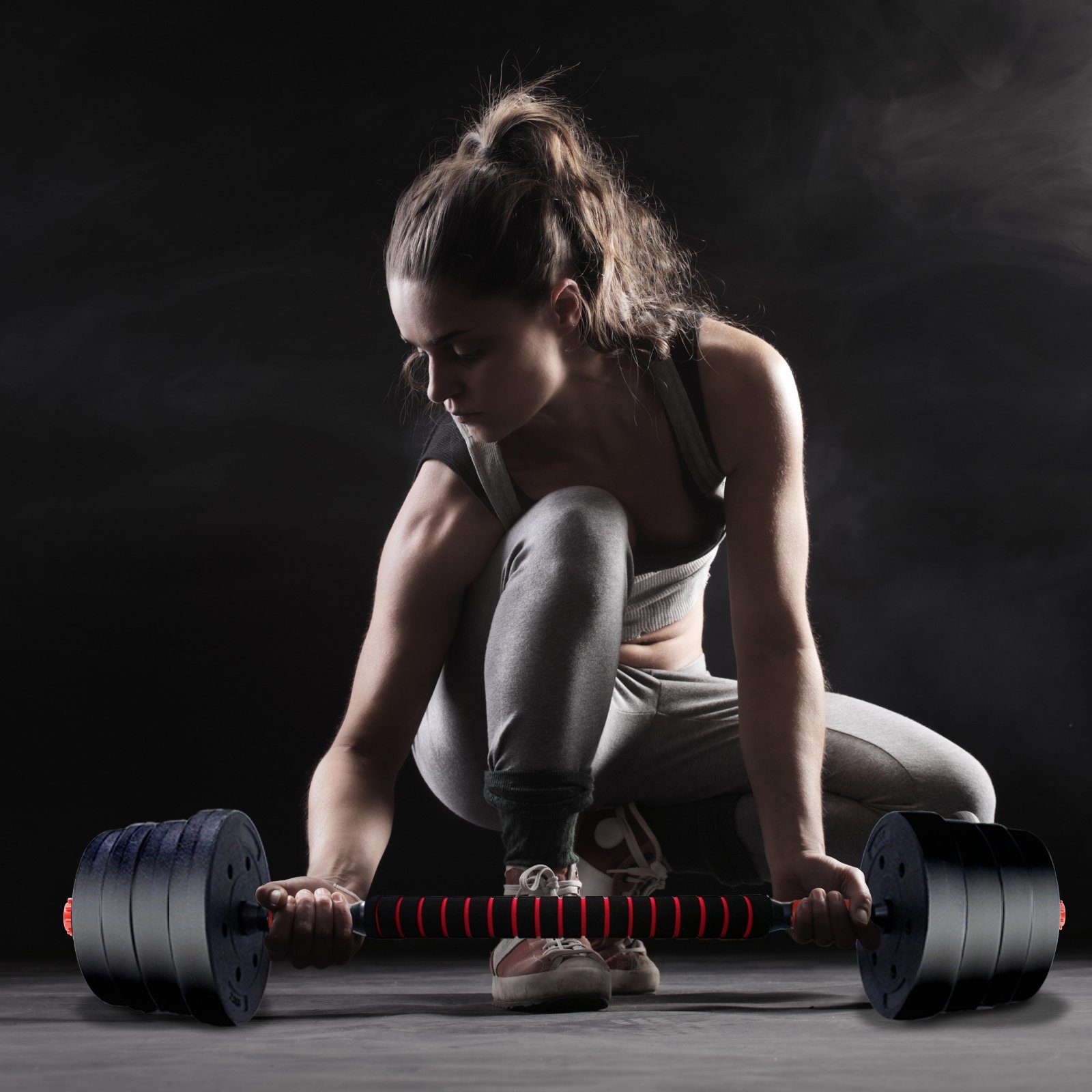 VENDOMNIA Hantel-Set Kurzhantelset - Langhantel 16 Gewichte, (2er Set, 2er Set, Hantelset mit Hantelscheiben für Home Gym Training), 2 Hantelstangen 30mm, aus Kunststoff, gerändelt, Doppelverschlüsse