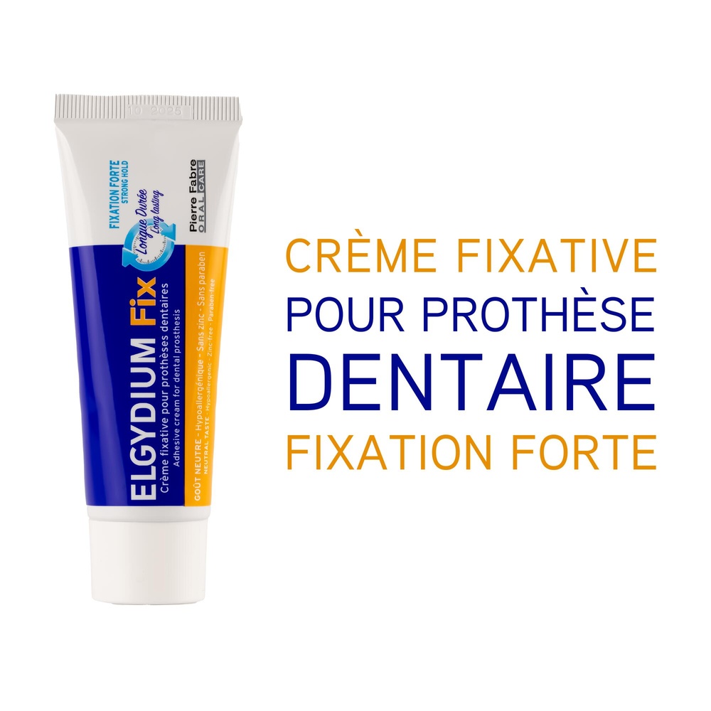 Oral Care Elgydium Fix - Crème fixative pour prothèse dentaire Fixation forte 45g Crème fixative