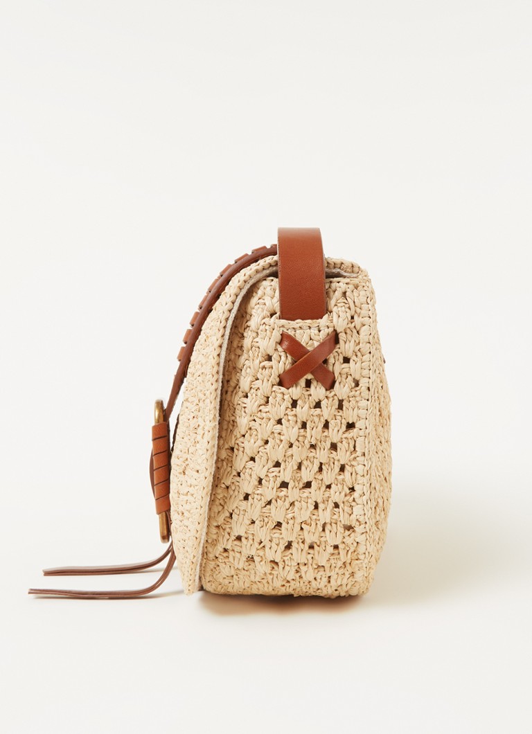 ba&sh Teddy crossbody bag made of raffia with calf leather details