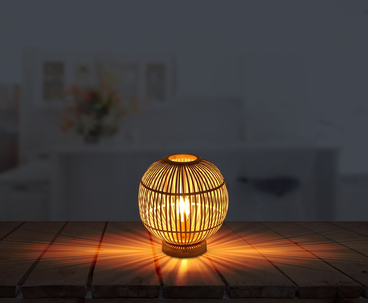 Globo Lighting - HILDEGARD - Tischleuchte Bambus naturfarben, 1x E27