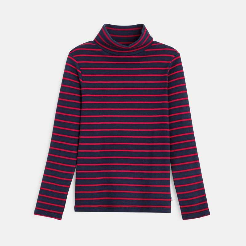 T-shirt col roulé rayé rouge garçon