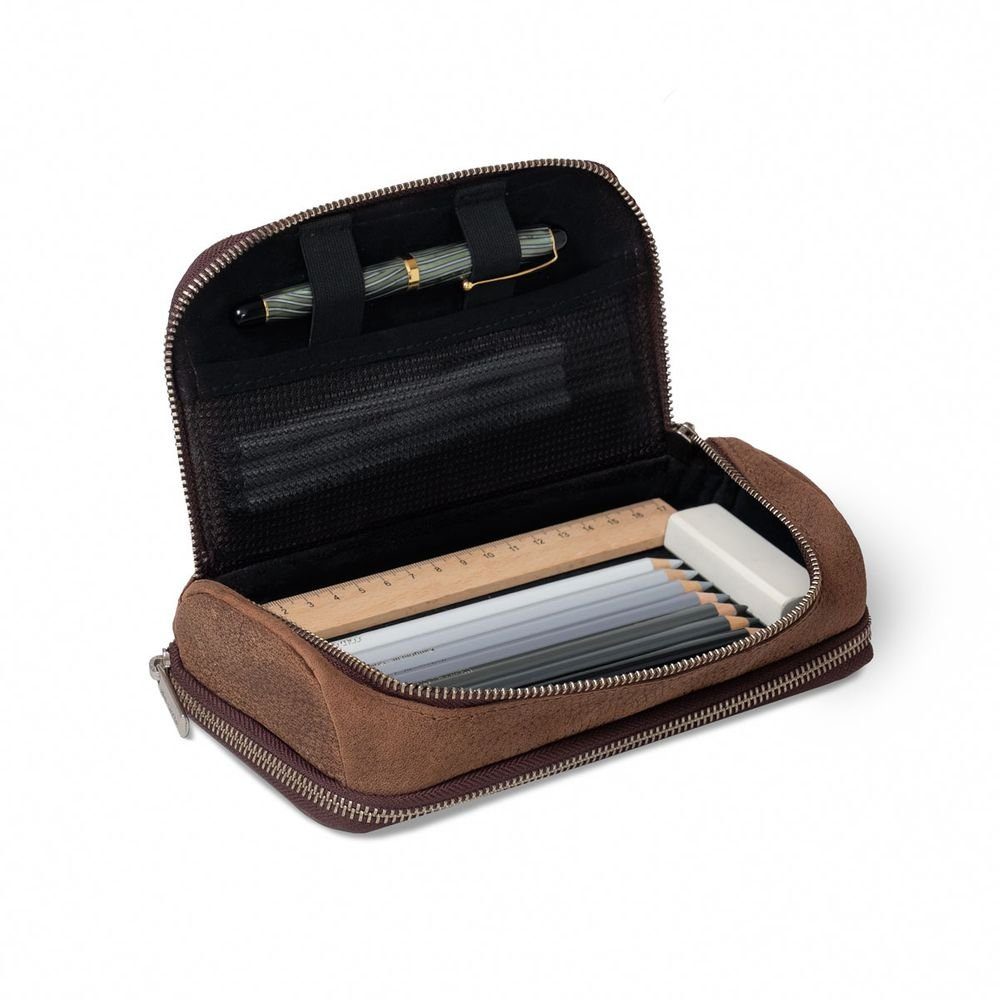 Jahn-Tasche Pencilbag Sehr Großes Federmäppchen XL 2 Fächer, Leder Braun, Jahn-Tasche 020