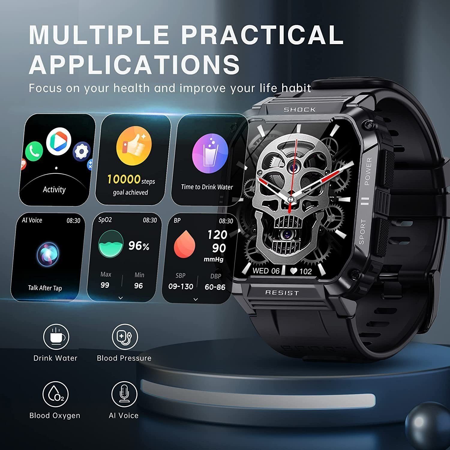 Mutoy Smartwatch, Fitness Tracker Uhr, Damen Herren Smartwatch (Fitnessuhr mit Telefonfunktion 1,95