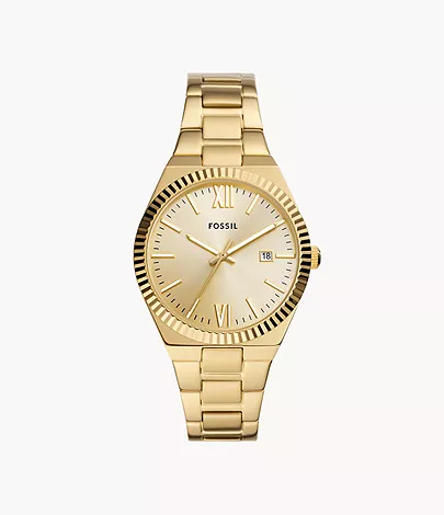 Fossil Uhr Scarlette 3-Zeiger-Werk Datum Edelstahl goldfarben