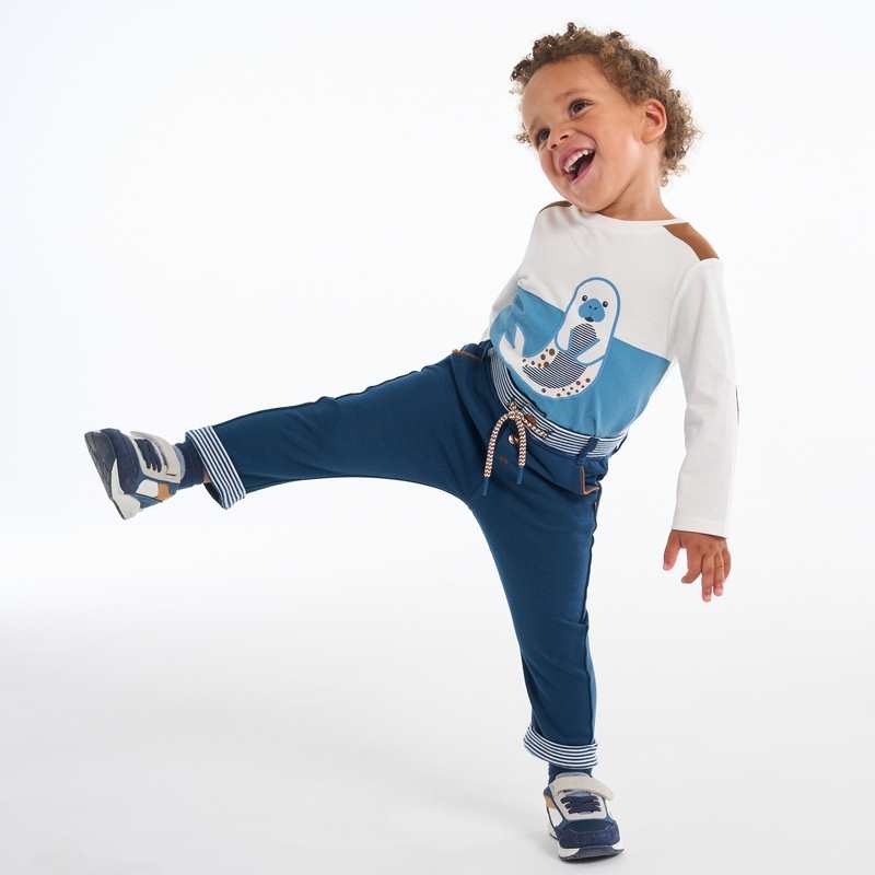 Pantalon molleton maille fantaisie bleu bébé garçon