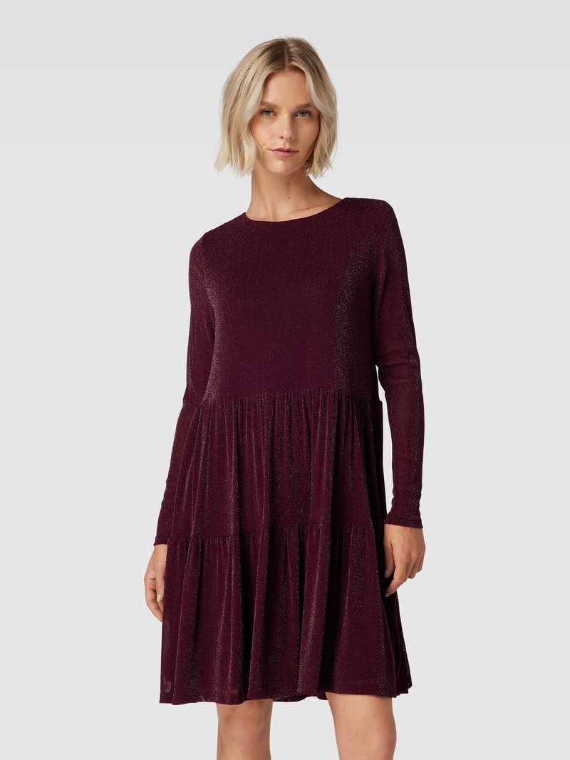 Minikleid im Stufenlook mit Rundhalsausschnitt in pflaume