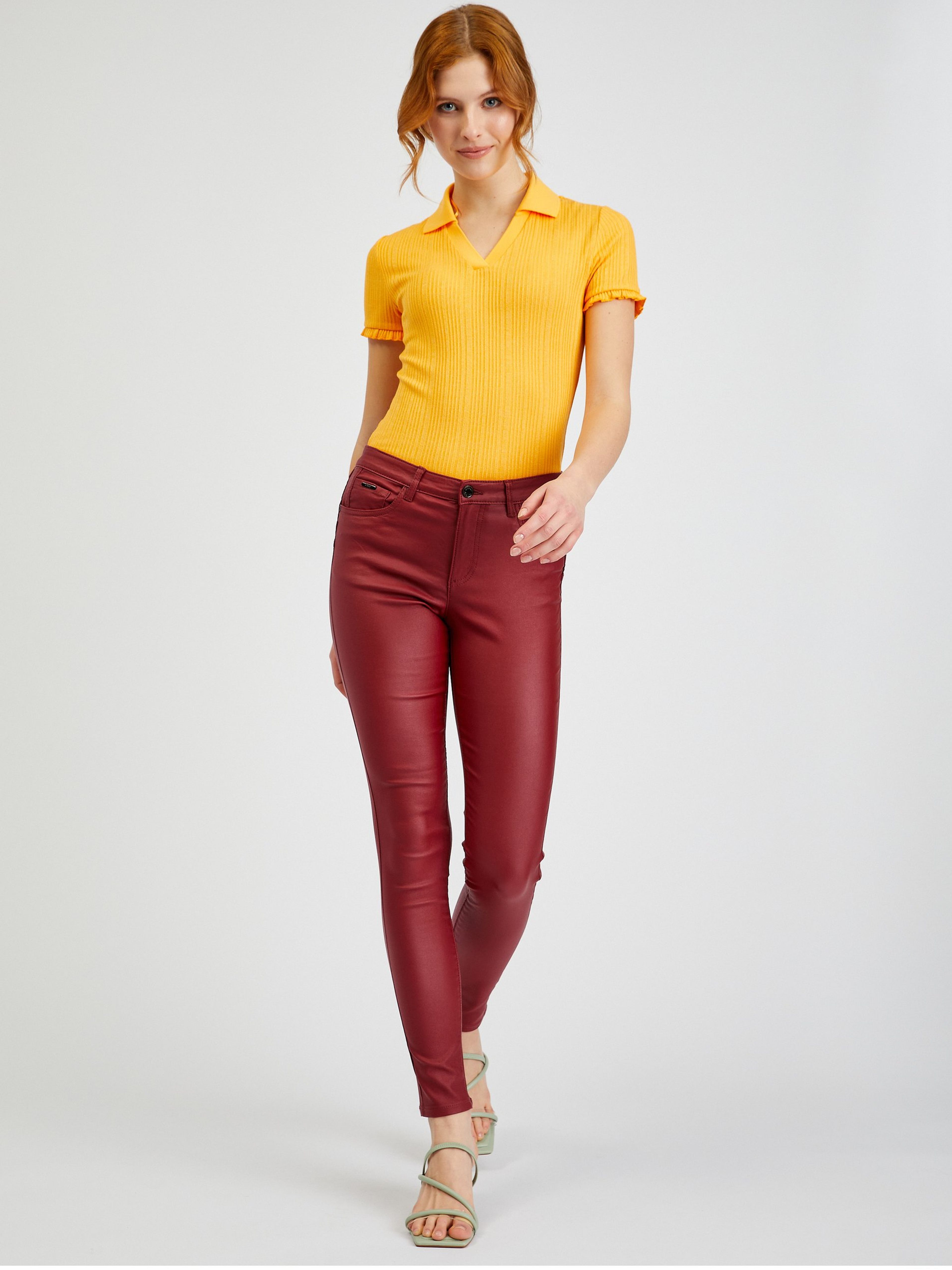Burgunderfarbene Skinny Fit Hose für Damen ORSAY