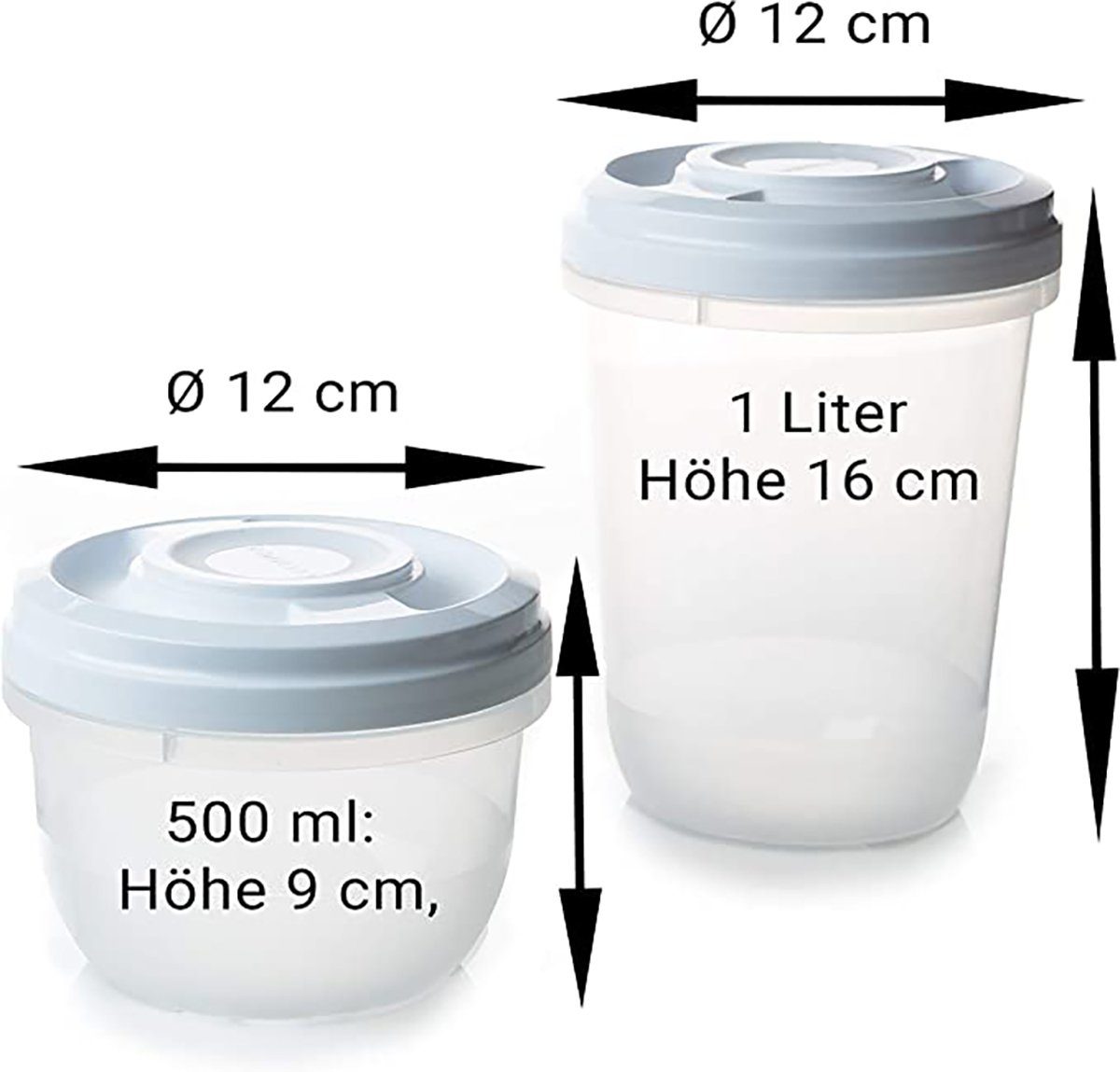 Centi Aufbewahrungsbecher Frischhaltedosen mit Schraubdeckel, z.B. für Meal Prep, stapelbar, Kunststoff, (Spar Set, 6-tlg., 1L Dose: H16 cm, Ø oben 12 cm- 500 ml Dose: H 9 cm, Ø wie 1L Dose), gefriergeeignet, mikrowellengeeignet, BPA-frei, geprüfte Q