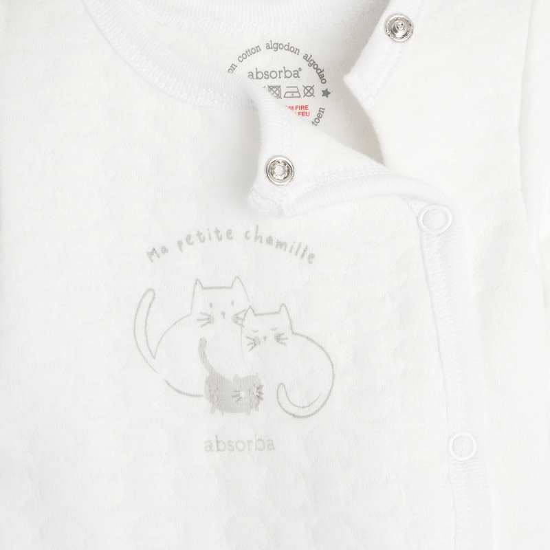 Pyjama matelassé bébé en coton bio blanc Absorba