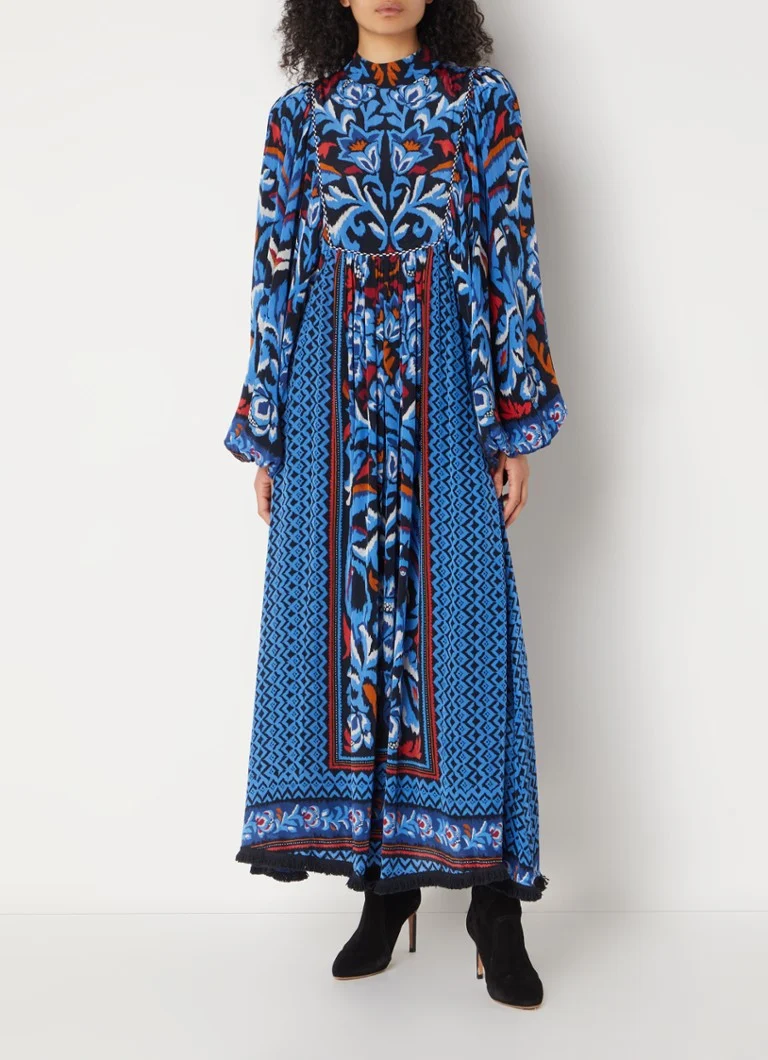 Rochie lungă din satin cu mâneci bufante Farm Rio Toucan