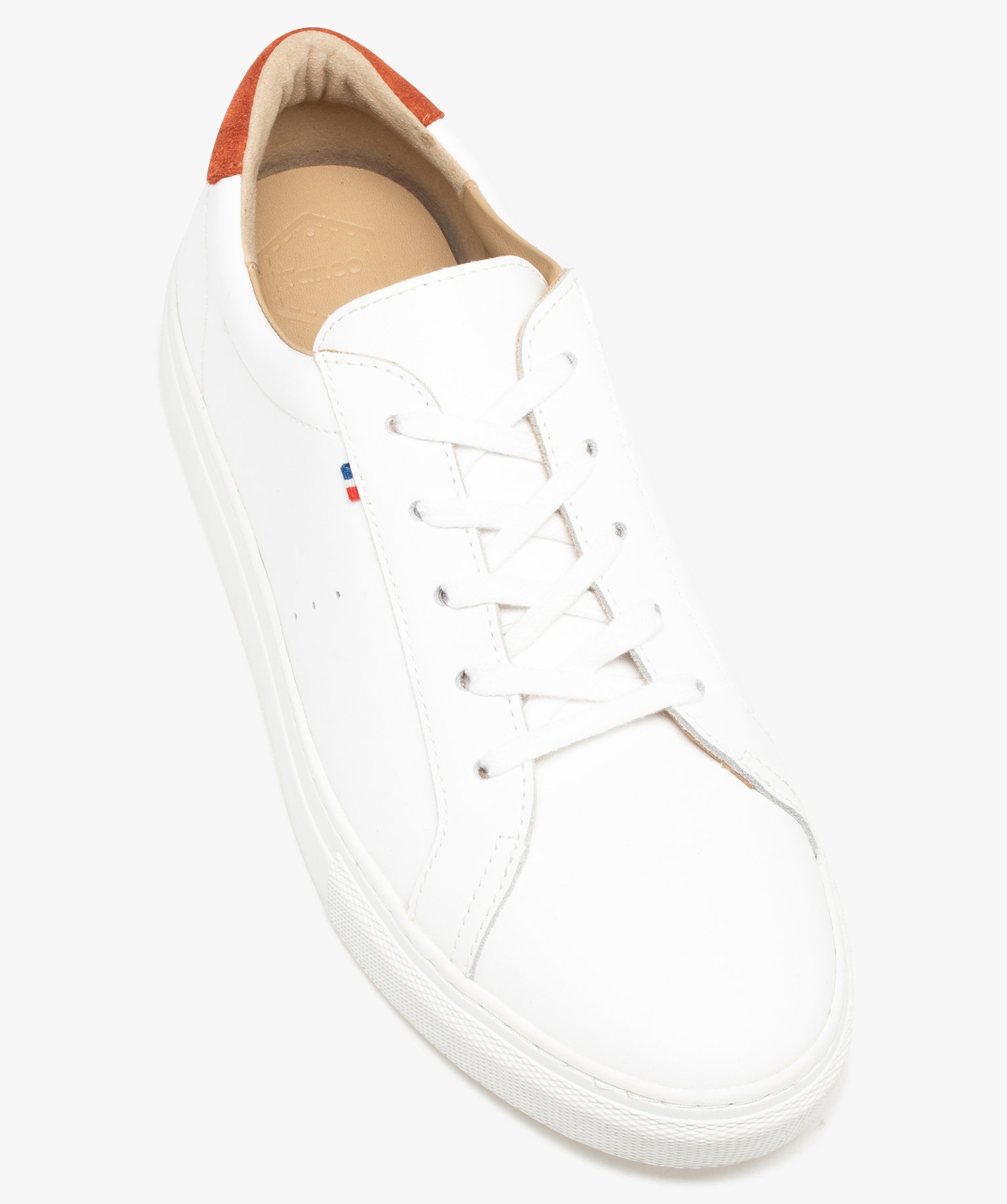 Baskets femme en cuir uni avec contrefort contrasté - Tanéo blanc | GEMO