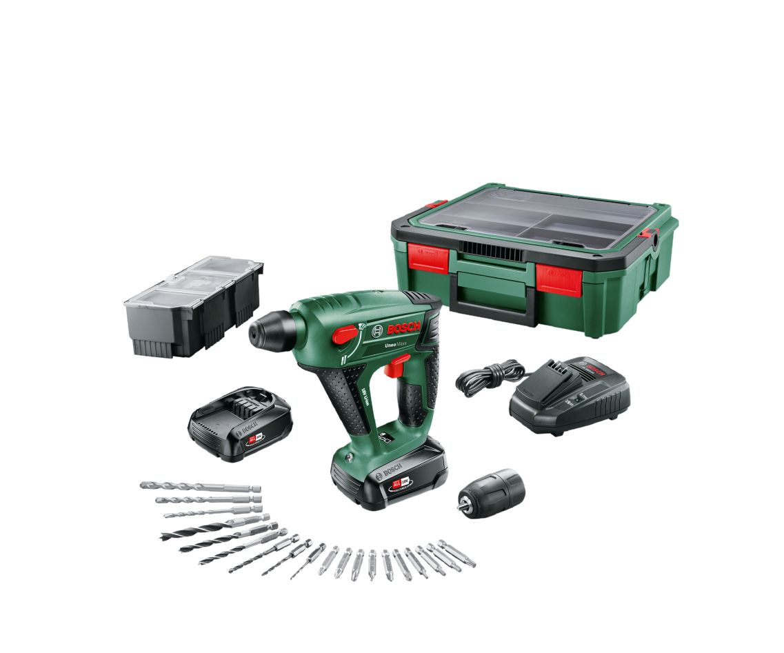 Bosch Green 060395230K Uneo Maxx Akku-Bohrhammer 18 Volt 1,5 Ah Li-Ion + Systembox