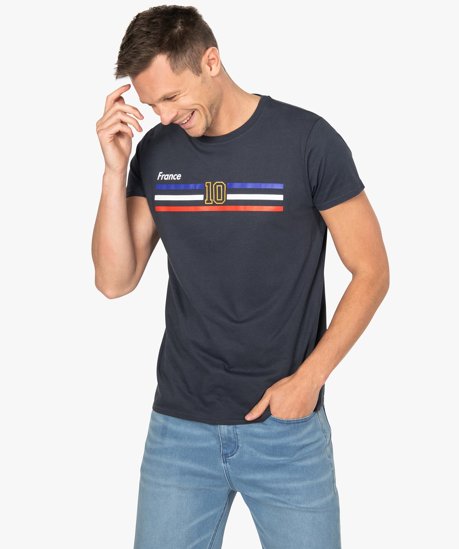 Tee-shirt homme à manches courtes imprimé football gris | GEMO