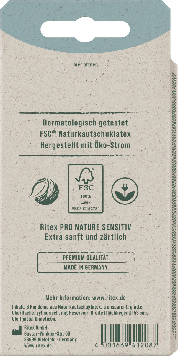 Kondome Pro Nature Sensitiv, Breite 53mm, 8 St