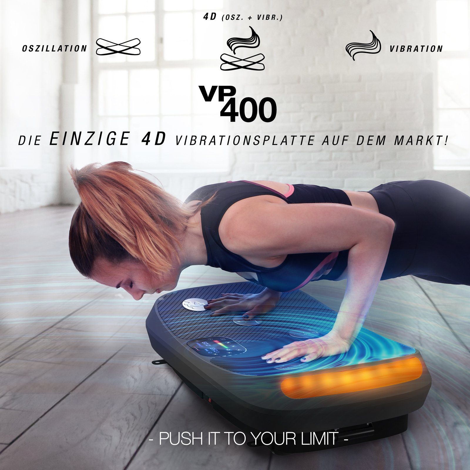 Sportstech Vibrationsplatte VP400, 450,00 W, 60 Intensitätsstufen, 4D Vibration Curved Design + Trainings-Videos und Color Touch Display